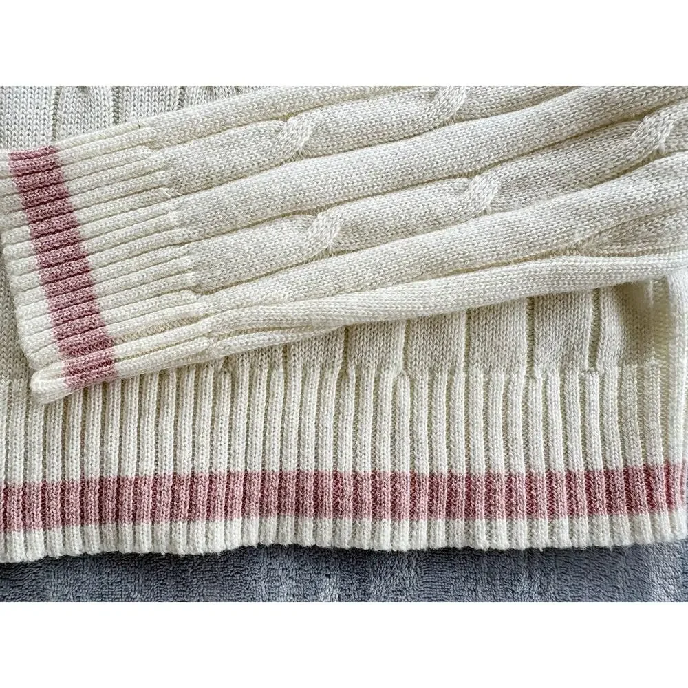Alredine Sweater Womens XL Ivory Cream Pink Preppy Cable Knit Acedemia Pullover - Picture 3 of 5